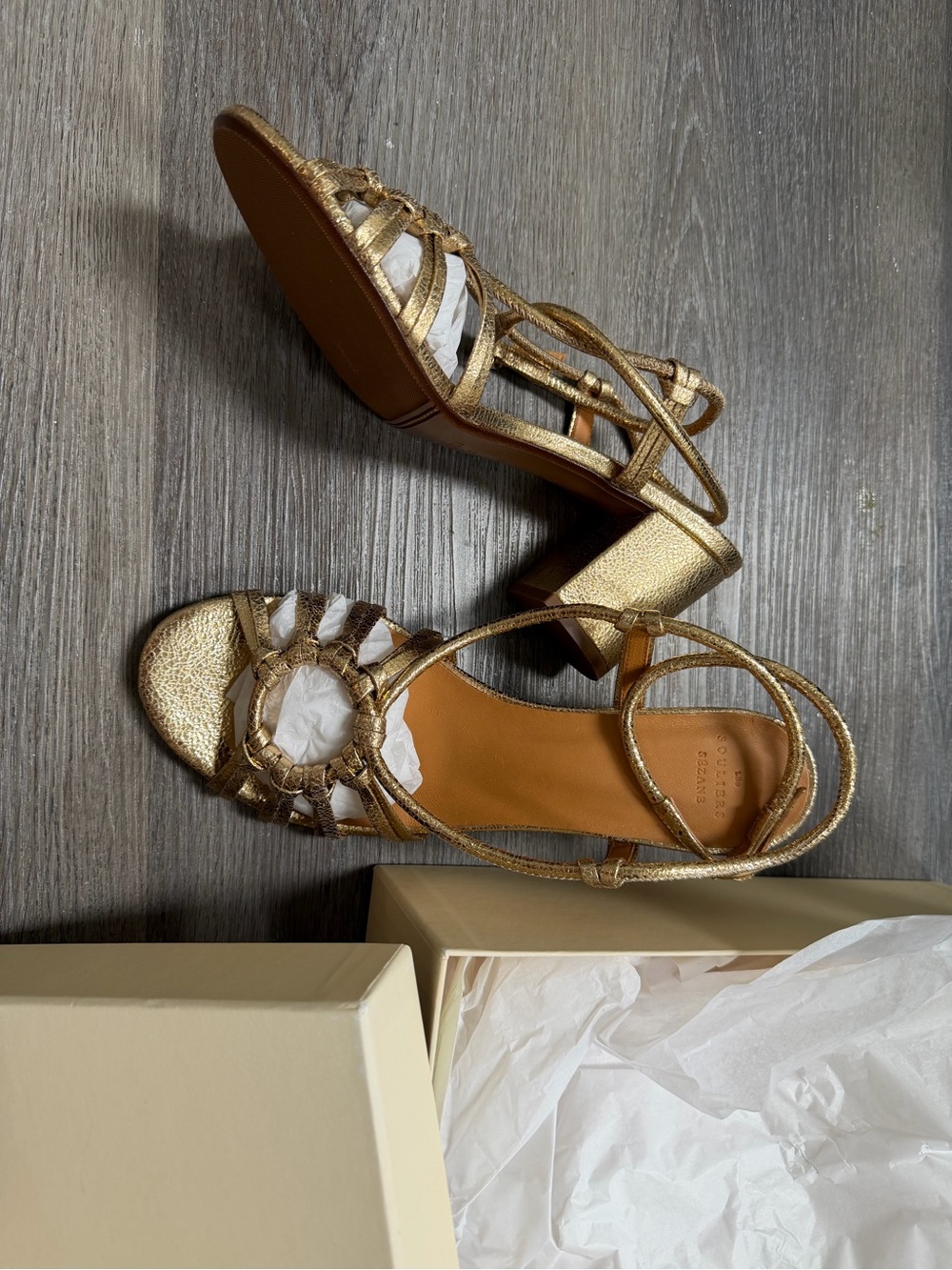Sezane Metallic Gold Strappy Sandals - Picture 2 of 4